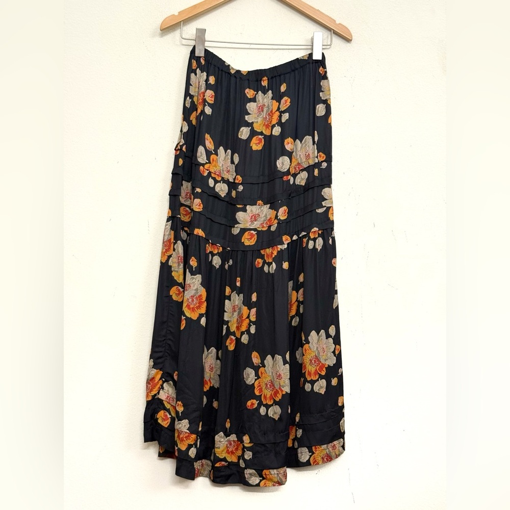 NWT The GREAT. The Frontier Floral Midi Skirt in Black & Light Brown Size S - Picture 6 of 16